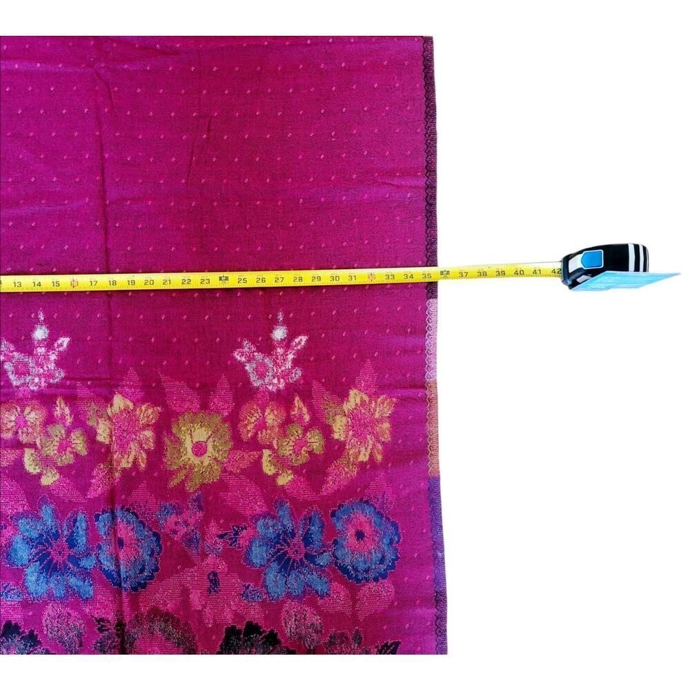 High Quality Tibet Hand Loom Yak Wool Shawl Scarf Reversible Pink Floral 36x80 - Picture 4 of 4